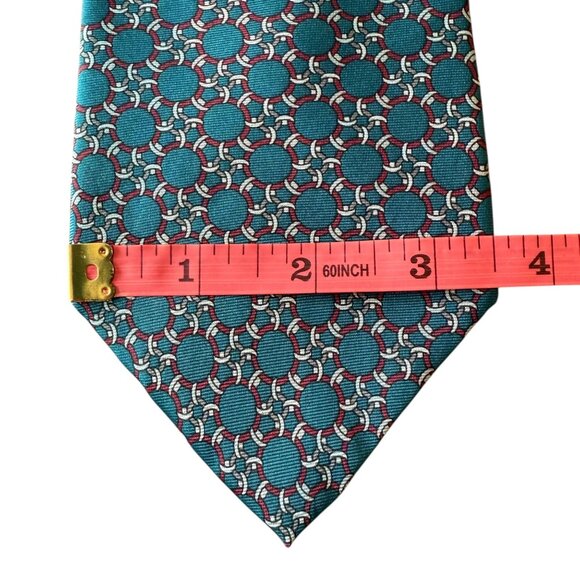 Regent Bert Pulitzer Vintage Mens Silk Tie Teal Geometric Pattern Made In USA - Picture 4 of 9